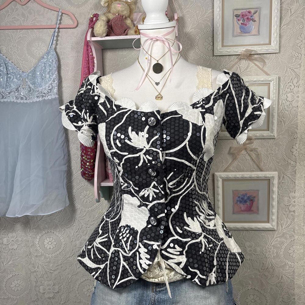 vintage beaded sequin‎ fitted blouse
